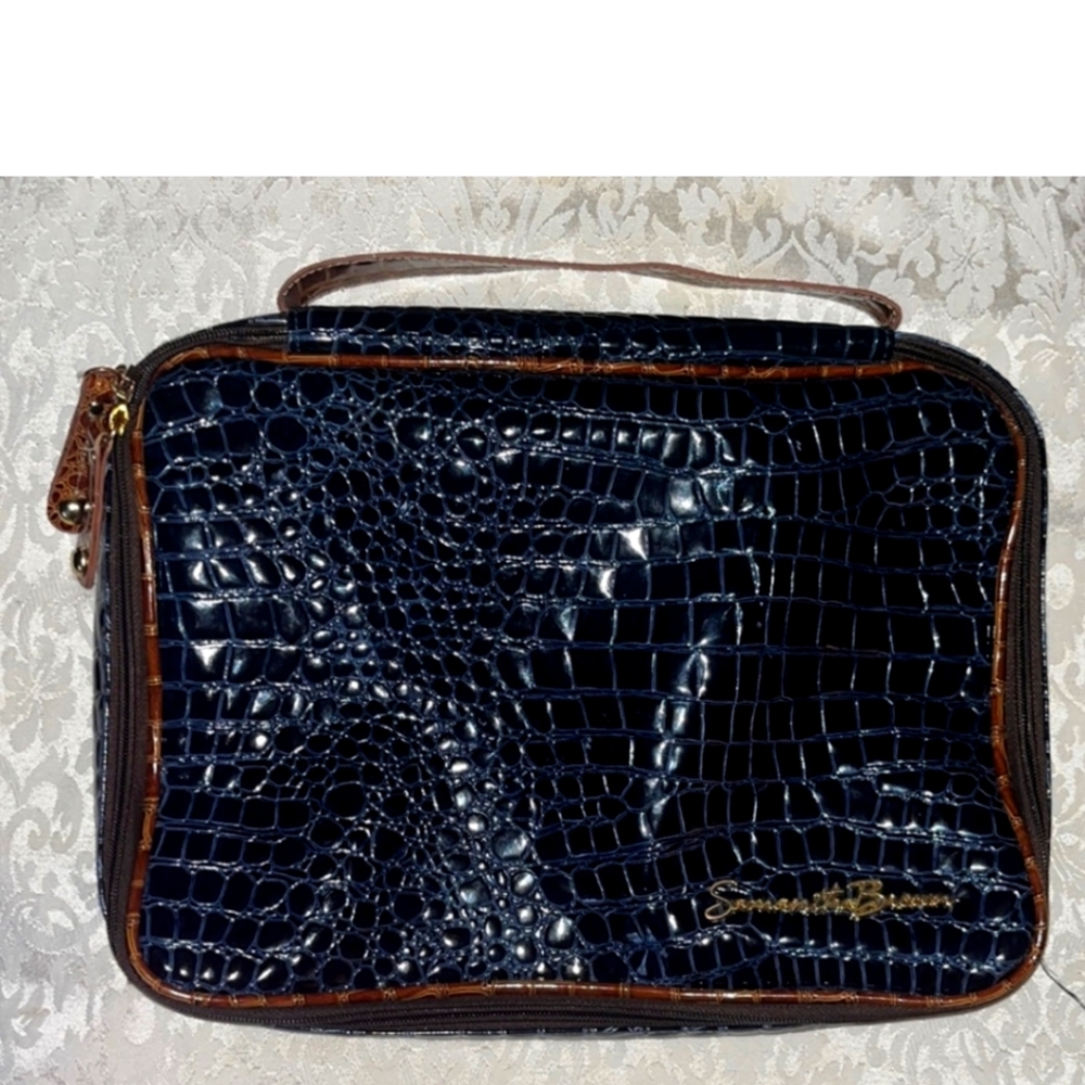 Samantha Brown Black and Brown Toiletry Bag with Luxurious Texture